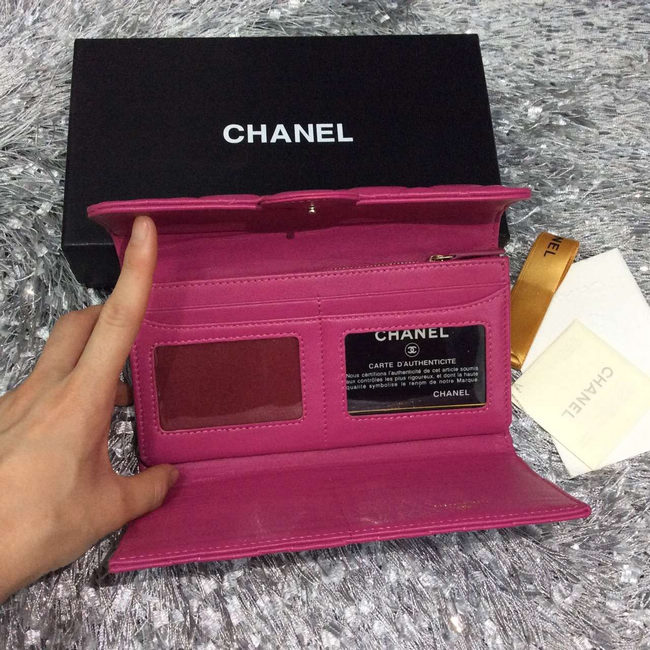 Chanel Tri-Fold Wallet Rose sheepskin leather A31506