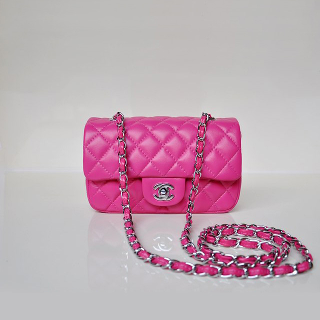 Chanel mini Classic Flap Bag Sheekskin leather 1117 Rose in Silver