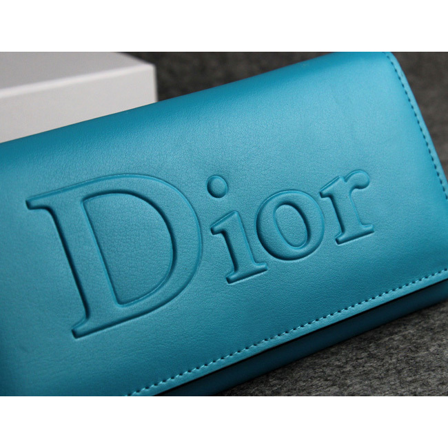 Dior Cowhide Leather Long Leather Wallet with Embossed 5192 Blue
