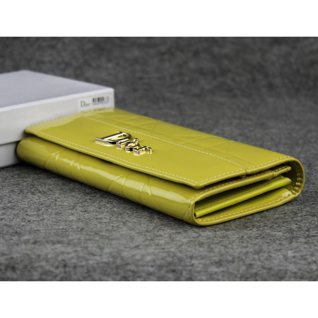 Dior Patent Leather Long Leather Wallet 5192 Lemon