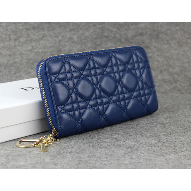 Dior Sheepskin Leather Long Leather Wallet 1098 Blue