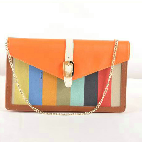 Fendi Pequin Large Canvas Clutch 8M0283 Orange