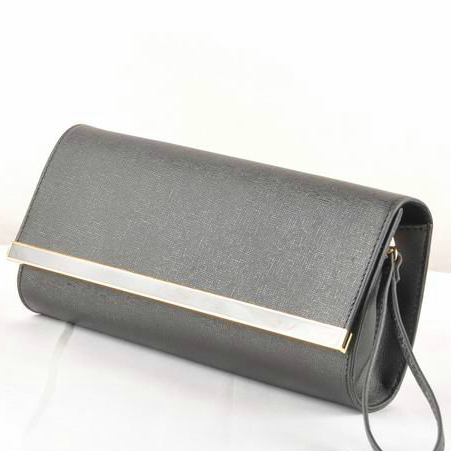 Fendi Pequin Rush Saffiano Pouchette Clutch F2558 Black