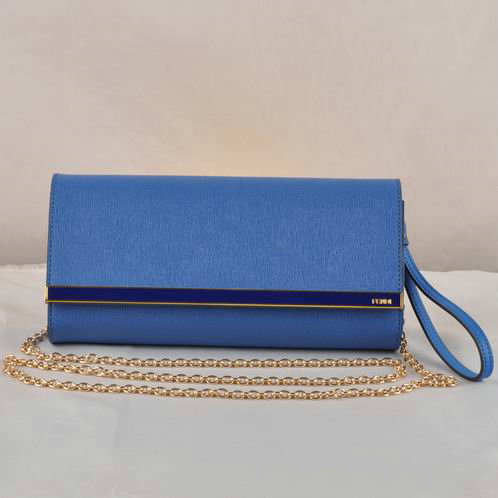 Fendi Pequin Rush Saffiano Pouchette Clutch F2558 Blue