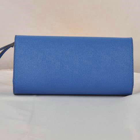 Fendi Pequin Rush Saffiano Pouchette Clutch F2558 Blue