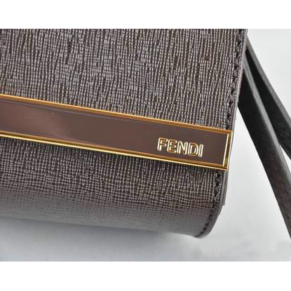 Fendi Pequin Rush Saffiano Pouchette Clutch F2558 Brown