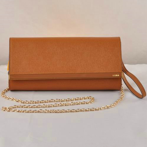 Fendi Pequin Rush Saffiano Pouchette Clutch F2558 Camel
