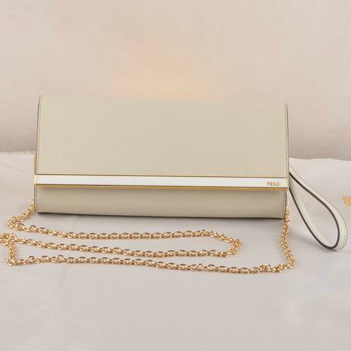 Fendi Pequin Rush Saffiano Pouchette Clutch F2558 White