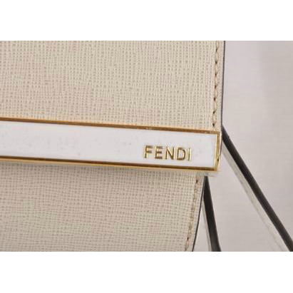 Fendi Pequin Rush Saffiano Pouchette Clutch F2558 White