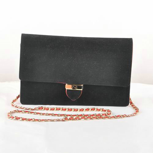 Fendi Toujour Gold Chain Clutch Suede 8M0291 Black