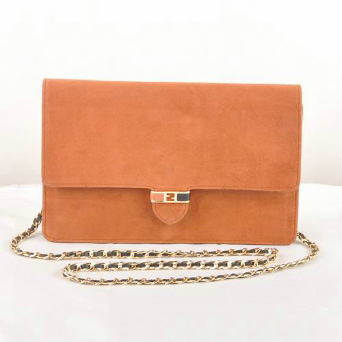 Fendi Toujour Gold Chain Clutch Suede 8M0291 Brown