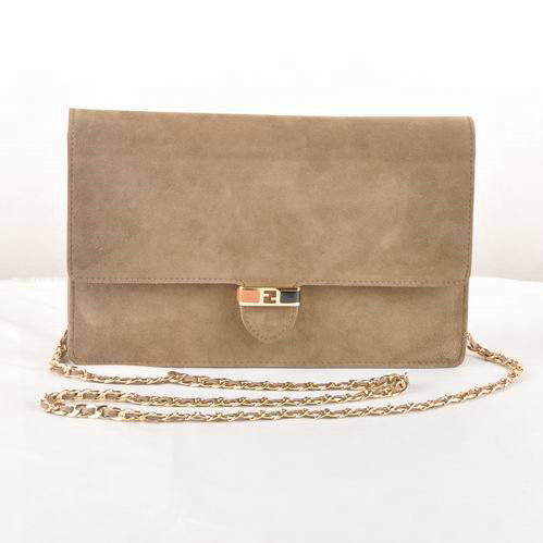 Fendi Toujour Gold Chain Clutch Suede 8M0291 Khaki