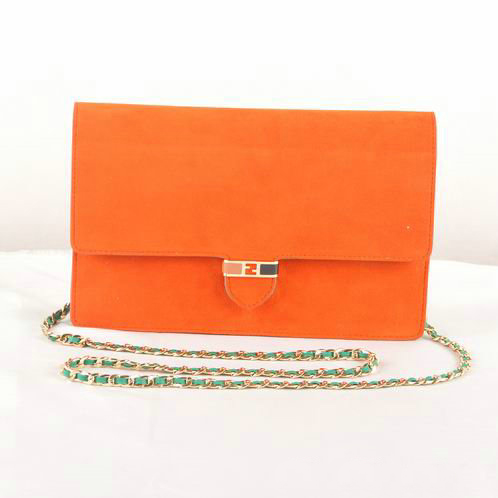 Fendi Toujour Gold Chain Clutch Suede 8M0291 Orange