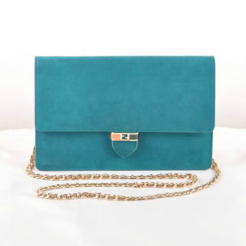 Fendi Toujour Gold Chain Clutch Suede 8M0291 SkyBlue