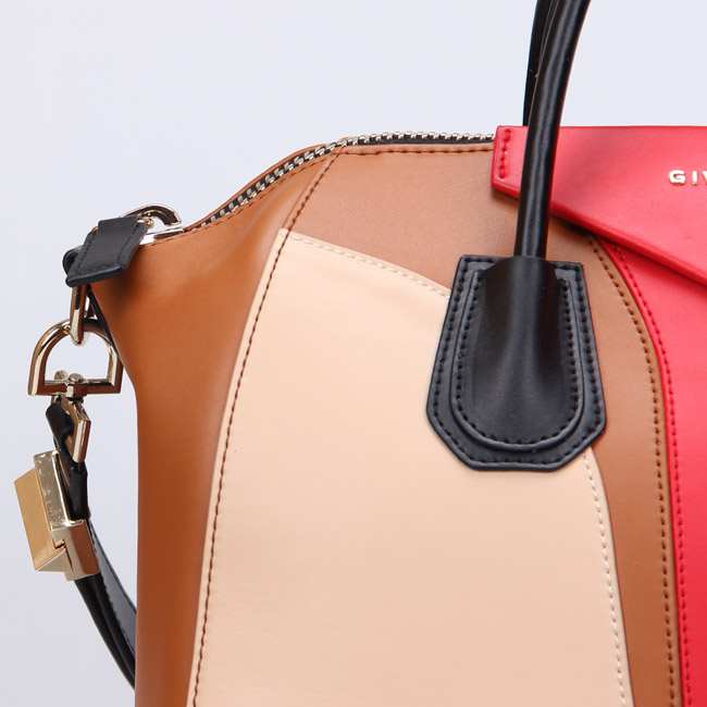 Givenchy Small Antigona Bag Smooth Leather 8887 Camel&Red