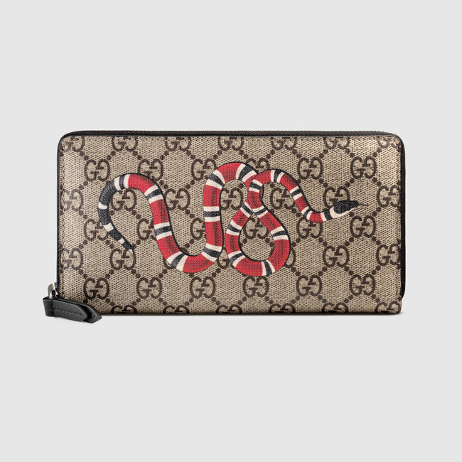 Gucci Snake print GG Supreme zip around wallet 451273 K561N 8666