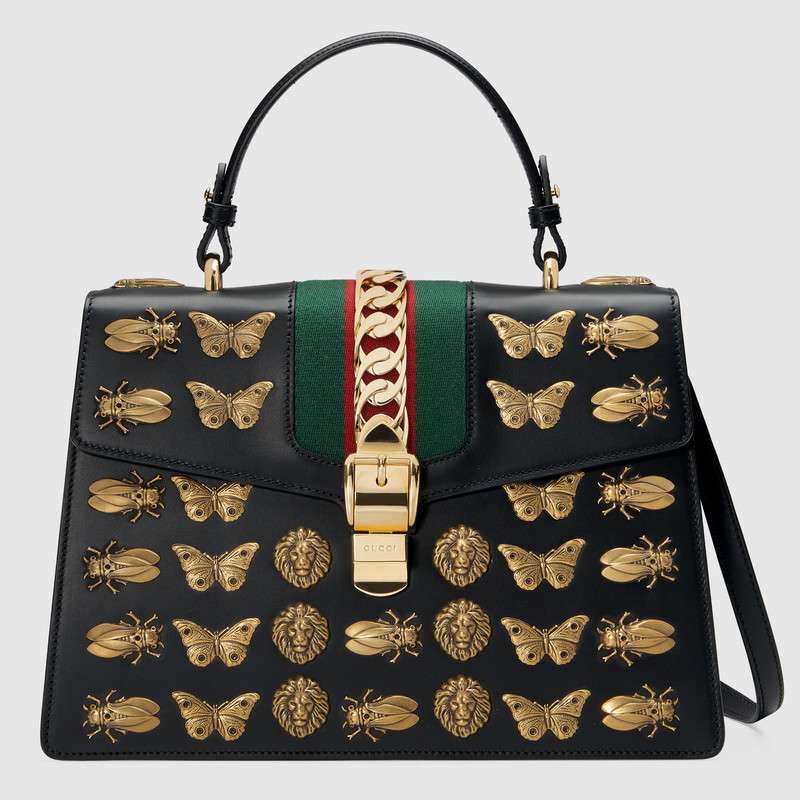 Gucci Sylvie animal studs leather top handle bag 431665 D4ZIX 1060