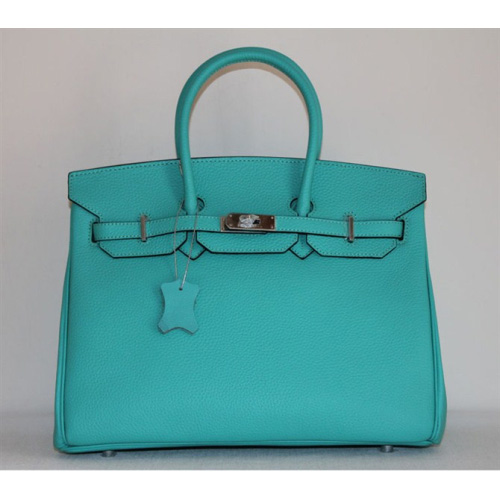 Hermes Birkin 35CM Tote Bag Lake Blue Clemence Leather with Silver hardware