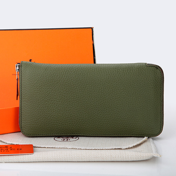 Hermes Zipper Wallet Original Clemence Leather A309 Dark Green