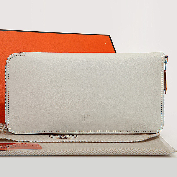 Hermes Zipper Wallet Original Clemence Leather A309 White