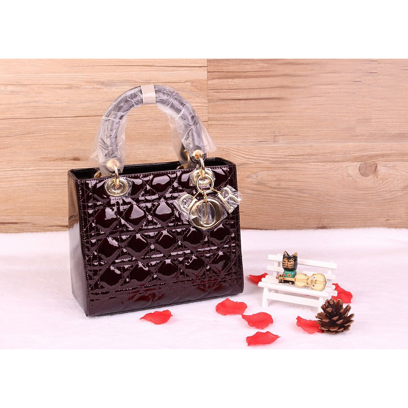 Lady Dior Bag Patent leather D1655 Pearly Claret with Gold