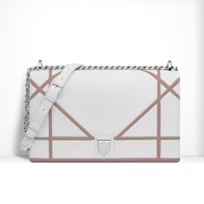 Large Diorama flap bag in white glossy python
