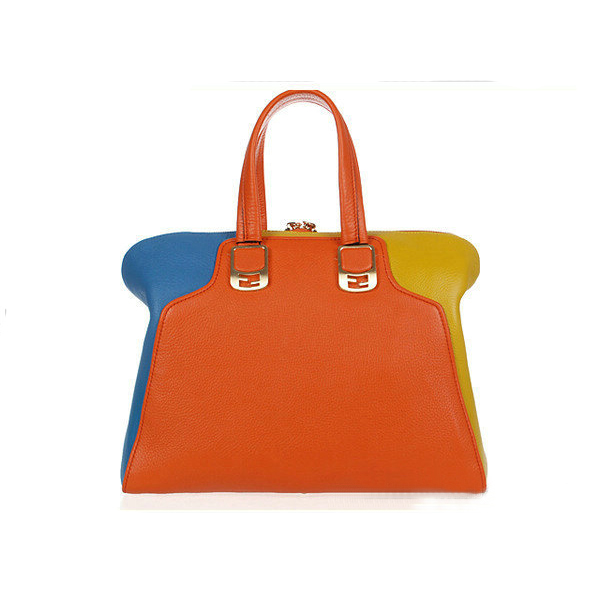 Fendi Large Chameleon Calfskin Top Zip Tote Bag F8812 Orange&Yellow&Blue