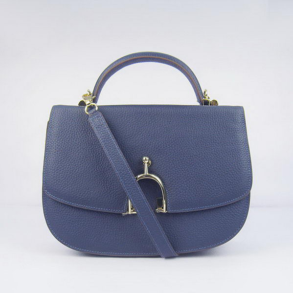 Hermes Stirrup Shoulder Bag Royalblue Calfskin Gold