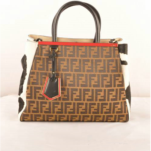 Fendi 2Jours Fabric&Horsehair Tote Bag F2552M Black&White