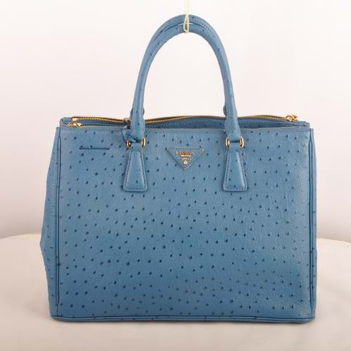 Prada Medium Ostrich Leather Tote Bag Blue