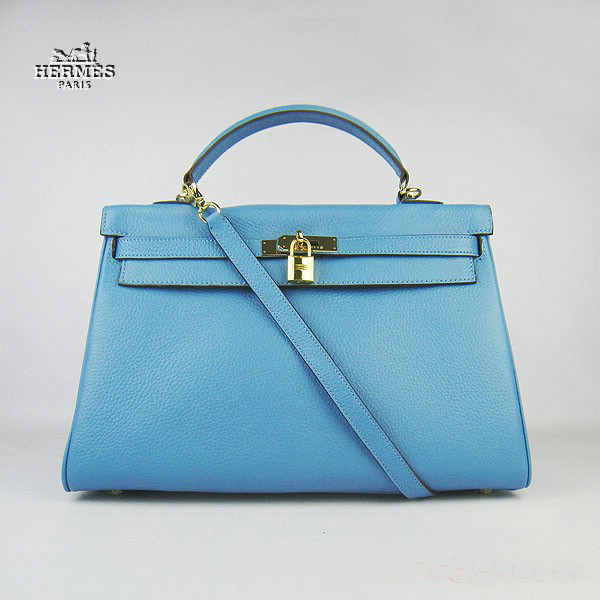 Hermes Kelly 35cm Togo Leather Bag Light Blue 6308 Gold Hardware