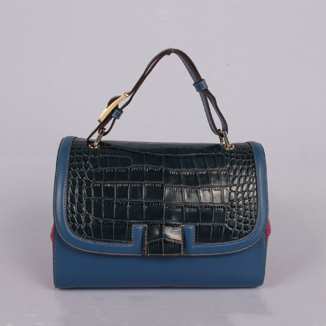 FENDI 2012 handbags Pillow bag FD9106 black crocodile with blue