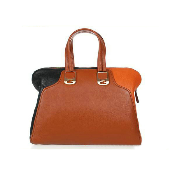 Fendi Large Chameleon Calfskin Top Zip Tote Bag F8812 Tan&Orange&Black