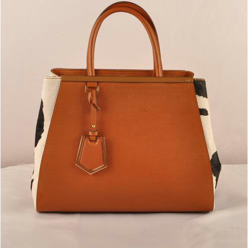 Fendi 2Jours Saffiiano Leather Horsehair Tote Bag F2552M Tan&Black