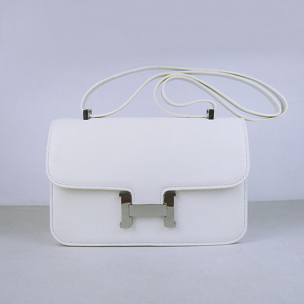 Hermes Constance Togo Leather Single Bag White Silver Hardware H020