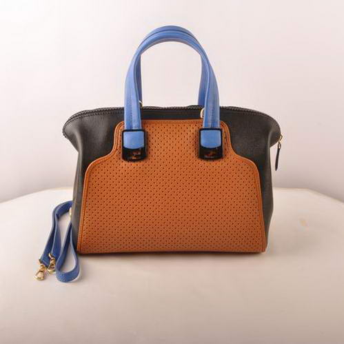 Fendi Chameleon Punch Saffiiano Leather Top Zip Tote Bag 2545 Tan-Black