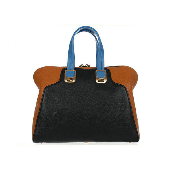 Fendi Large Chameleon Calfskin Top Zip Tote Bag F8812 Black&Tan