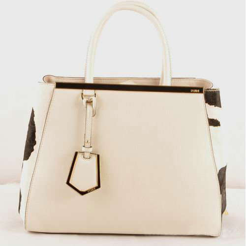 Fendi 2Jours Saffiiano Leather Horsehair Tote Bag F2552M White&Black