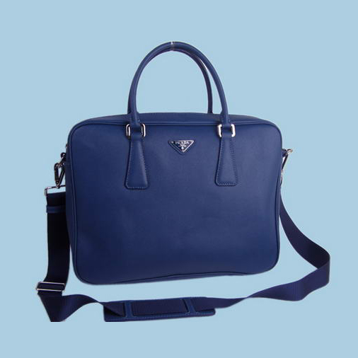 Prada Saffiano Calf Leather Top Handle Bag BL0791 Blue