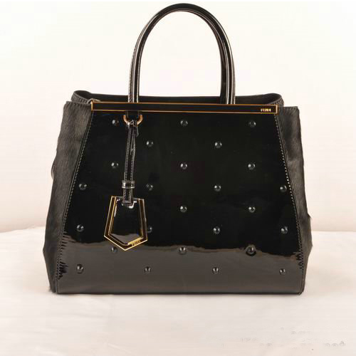 Fendi 2Jours Patent Leather Horsehair Tote Bag F2552M Black