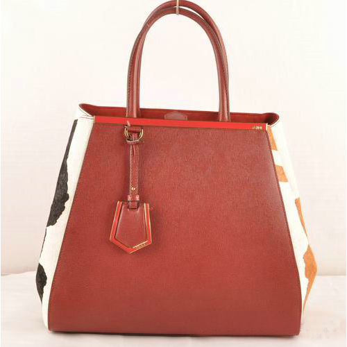 Fendi 2Jours Saffiiano Leather Horsehair Tote Bag F2552L Red&Black