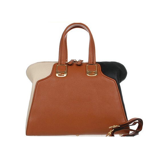 Fendi Large Chameleon Calfskin Top Zip Tote Bag F8812 Tan&Black&White