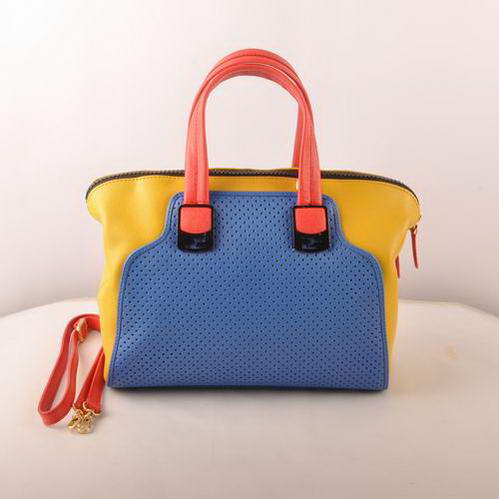 Fendi Chameleon Punch Saffiiano Leather Top Zip Tote Bag 2545 Blue-Yellow