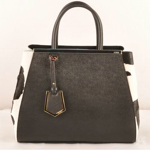 Fendi 2Jours Saffiiano Leather Horsehair Tote Bag F2552M Black&White