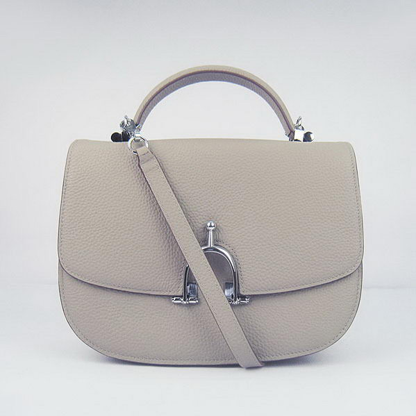 Hermes Stirrup Shoulder Bag Grey Calfskin Silver