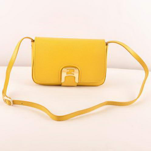 Fendi Chameleon Classic Saffiiano Leather Small Shoulder Bag 2541 Yellow