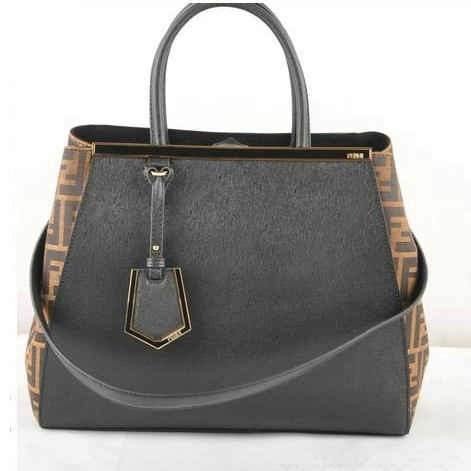 Fendi 2Jours Saffiiano Leather Fabric Tote Bag F2552M Black