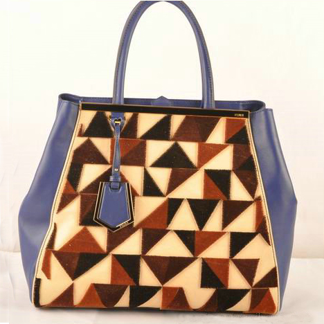 Fendi 2Jours Suede&Ferrari Leather Tote Bag F2552L Blue