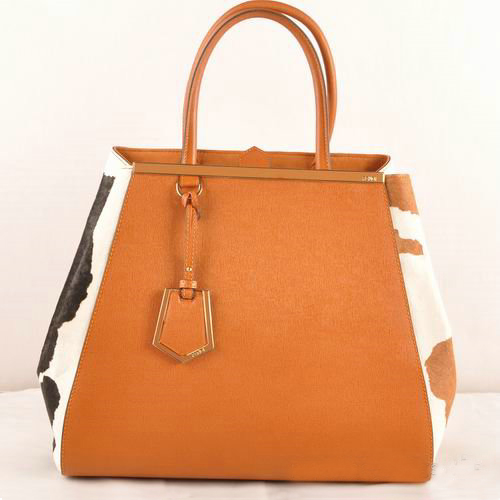 Fendi 2Jours Saffiiano Leather Horsehair Tote Bag F2552L Tan&Black