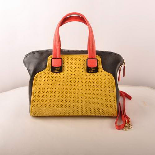 Fendi Chameleon Punch Saffiiano Leather Top Zip Tote Bag 2545 Yellow-Black